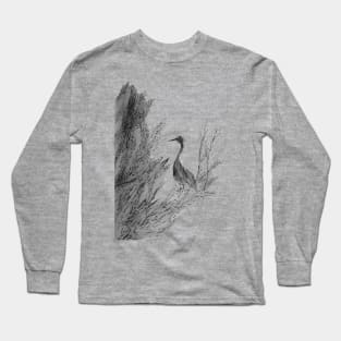 Grayscale blue heron Long Sleeve T-Shirt